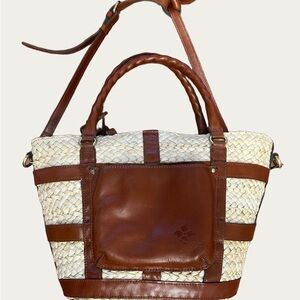 Patricia Nash Brown and Cream Striped Leather Tote